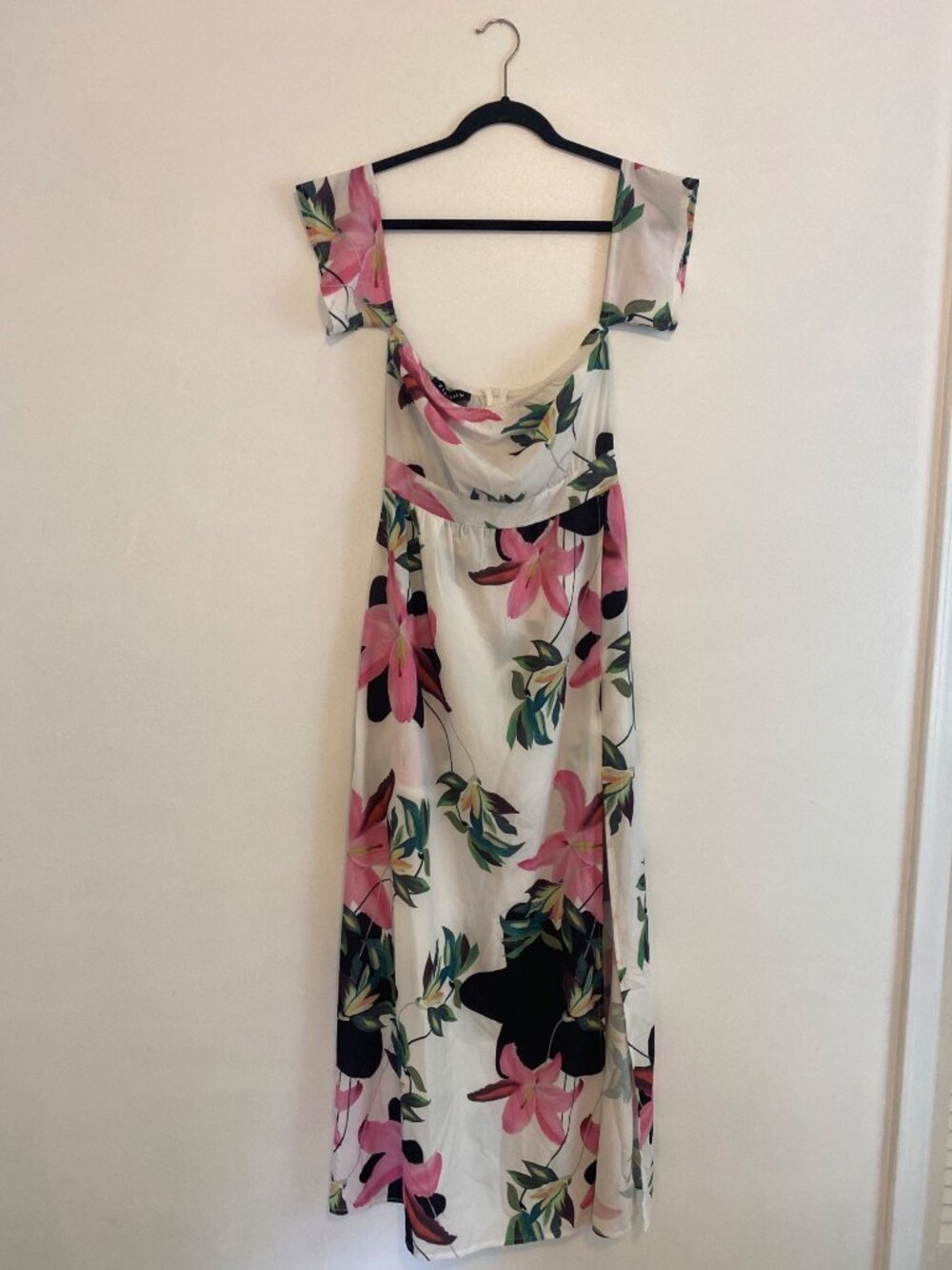 Parisian Floral Maxi Dress/Romper With Square Neckline, Flutter Sleeves Size S